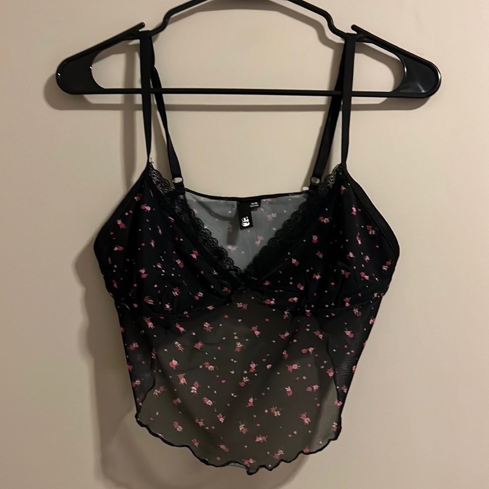 Black floral garage crop top size M